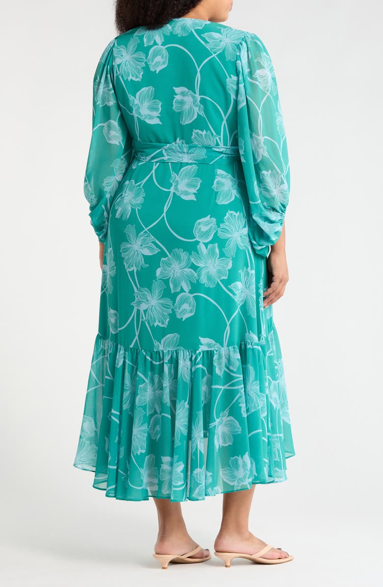 Hutch Robyn Wrap Dress, Alternate, color, Teal/Sky Two Tone Vining Buds