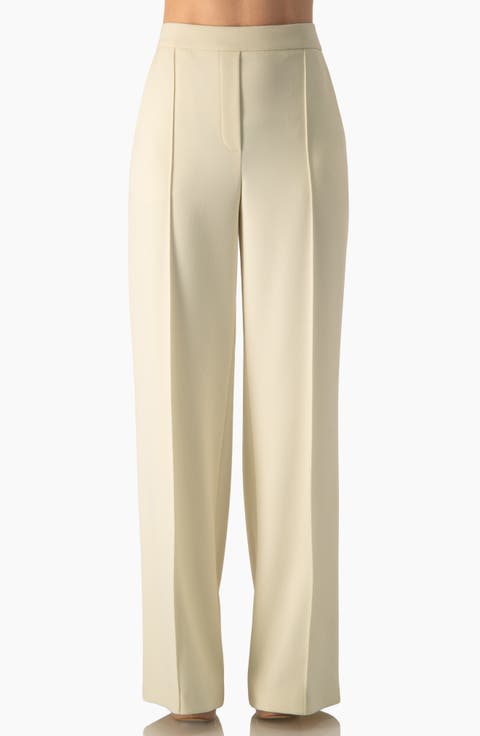High-Waist Pleated Wide-Leg Tailored Trousers