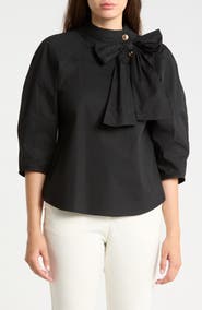 Gemma + Jane Tie Neck Puff Sleeve Top
