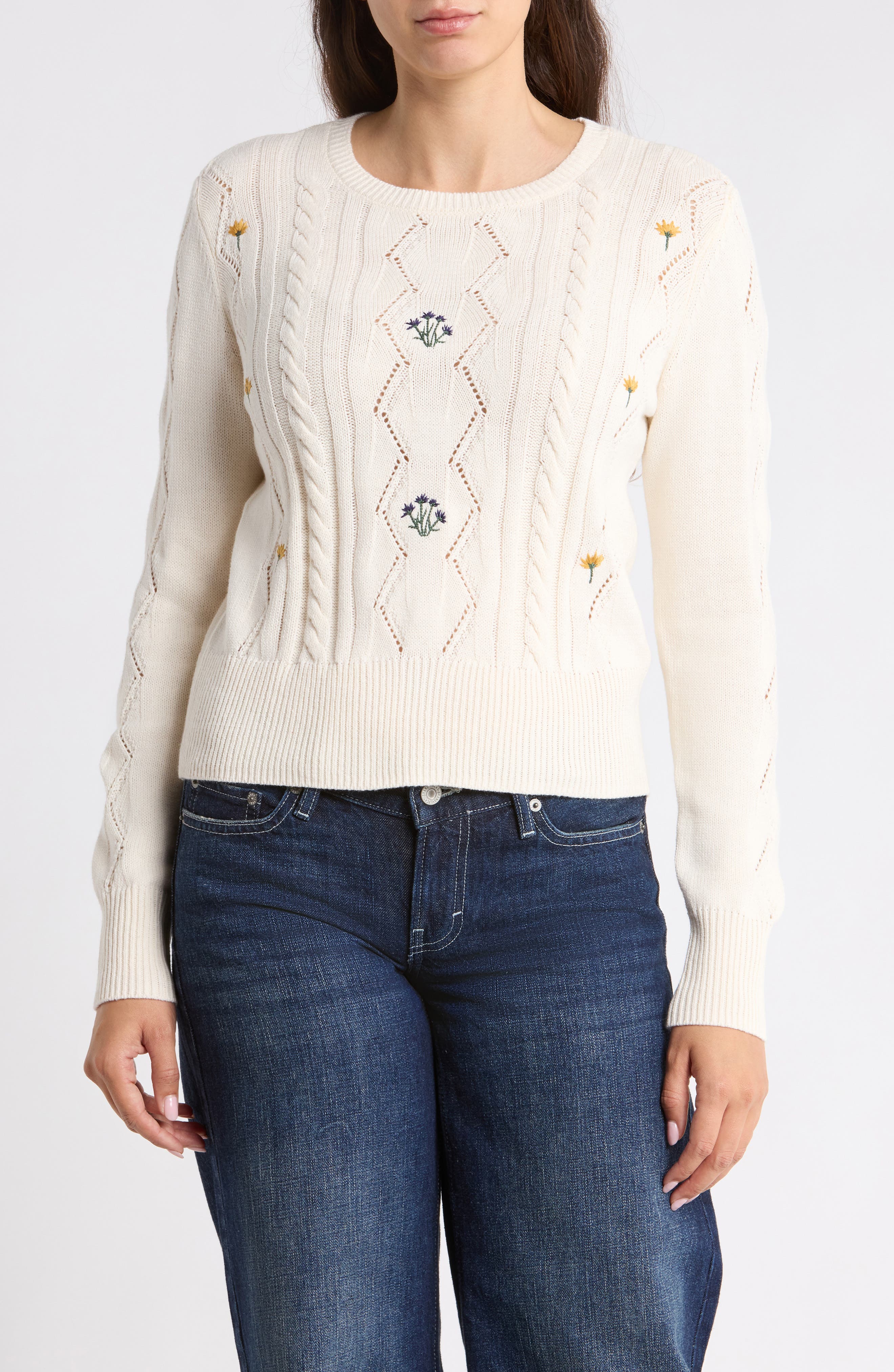 Embroidered Cable Sweater