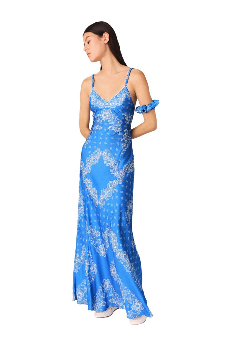 Patterned Maxi Dress, Alternate, color, Sky blue bandana print