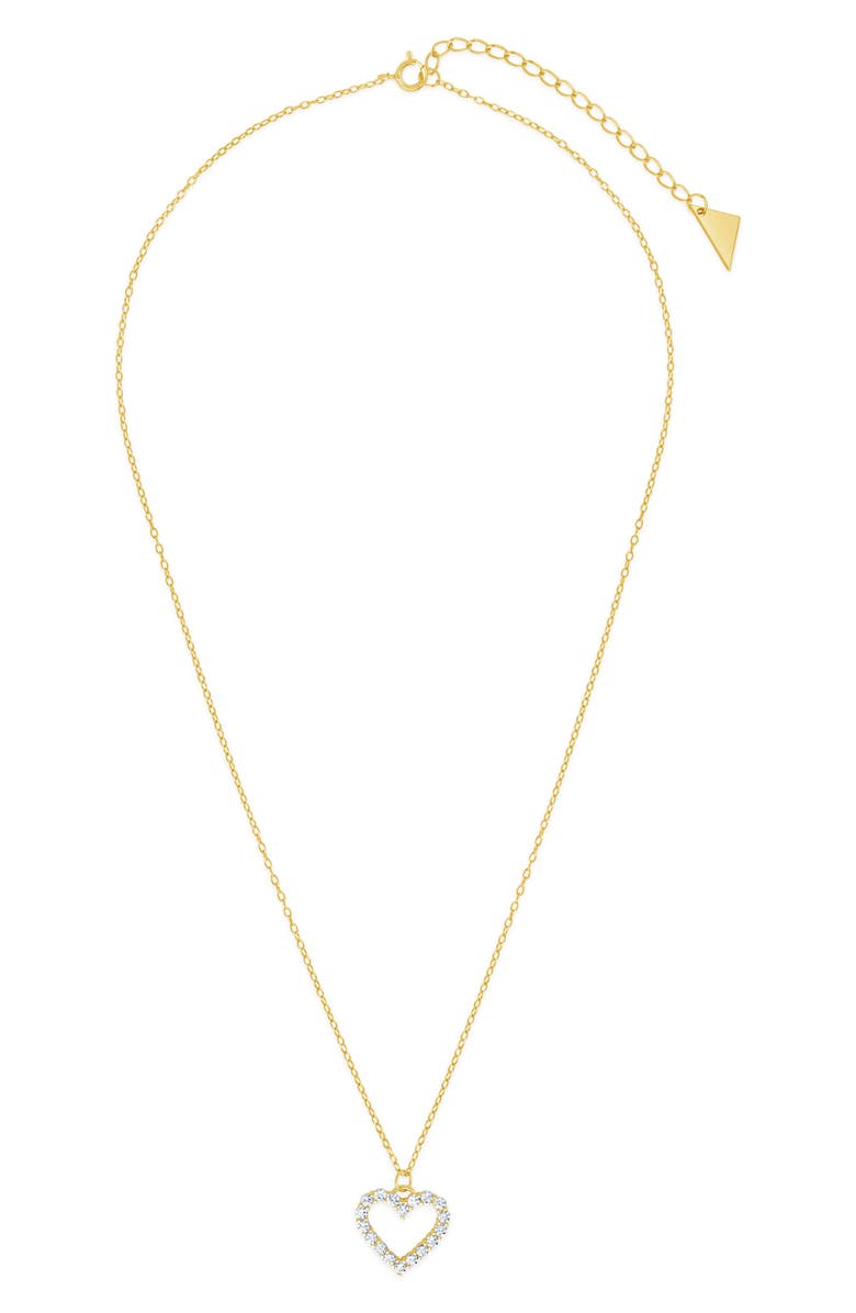 Sterling Forever Sterling Silver Cubic Zirconia Outline Heart Pendant Necklace, Main, color, Gold