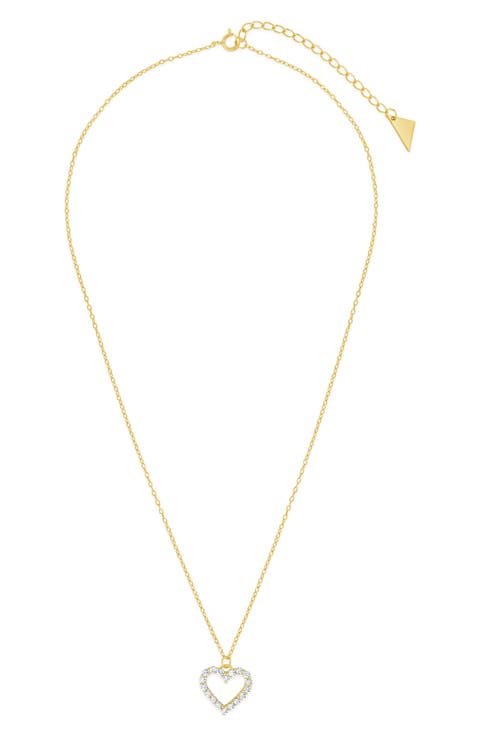 Sterling Silver Cubic Zirconia Outline Heart Pendant Necklace