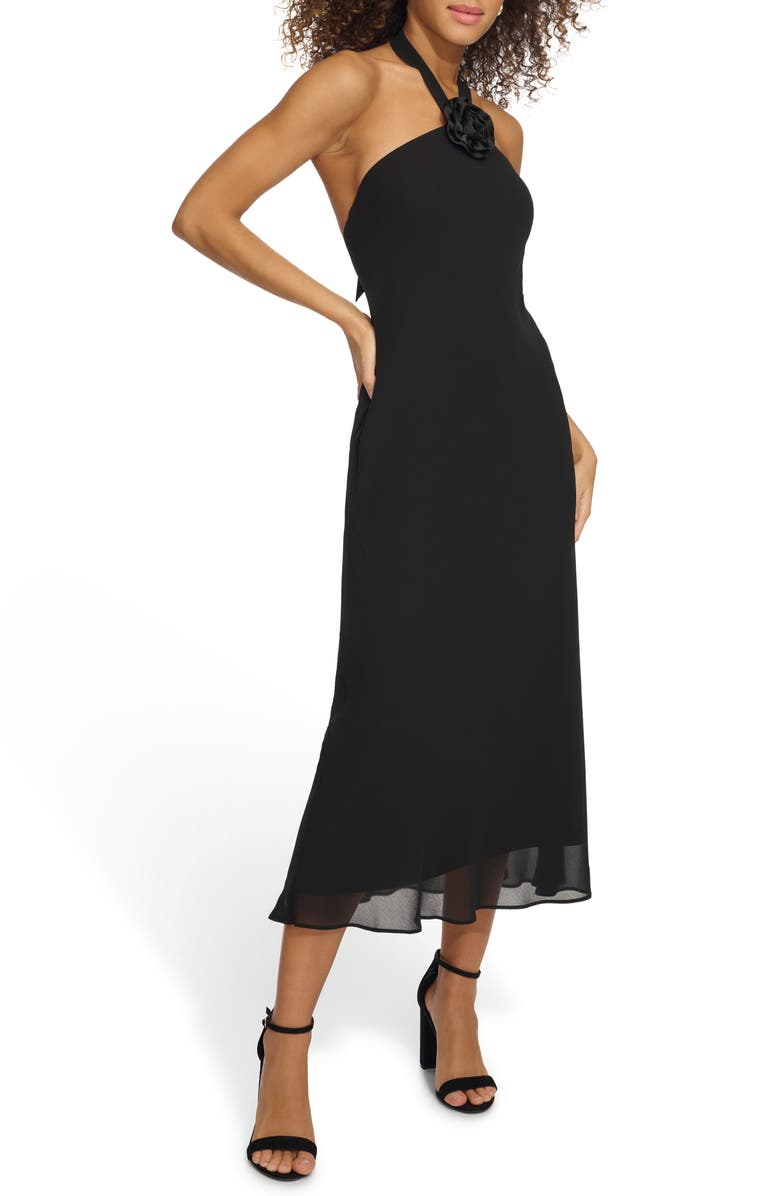 Siena Souflee Crepe Midi Dress, Alternate, color, Black