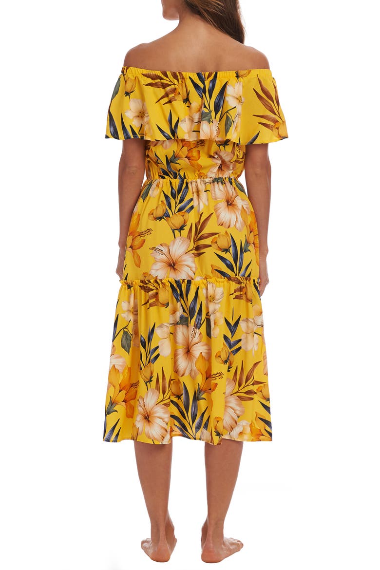 Belle Off the Shoulder Tiered Midi Dress, Alternate, color, MARIGOLD