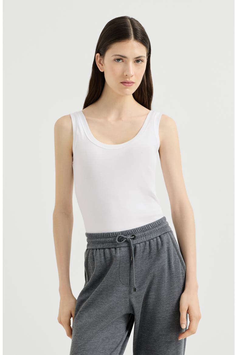 Stretch cotton ribbed jersey top with monili, Main, color, White