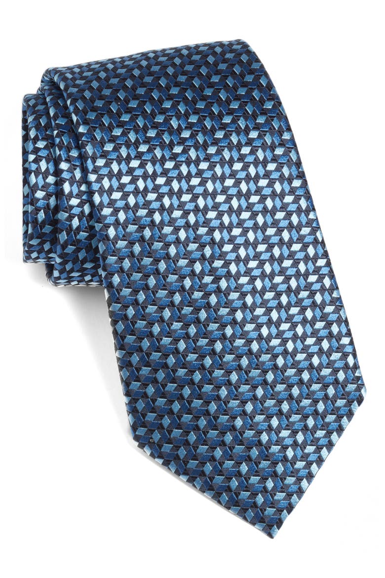 Ermenegildo Zegna Geometric Silk Tie, Main, color, NAVY PATTERN