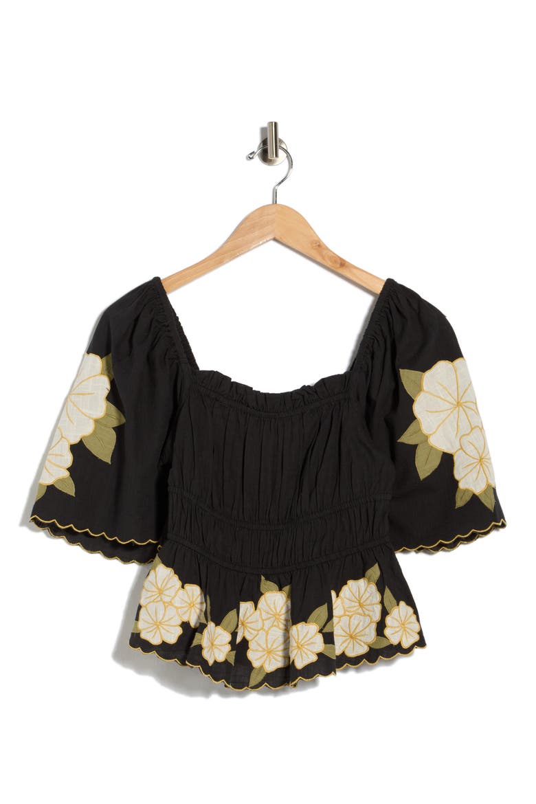 Gia Embroidered Peplum Top, Alternate, color, BLACK MULTI
