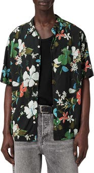 AllSaints Koh Chang Floral Short Sleeve Cotton Button-Up Shirt