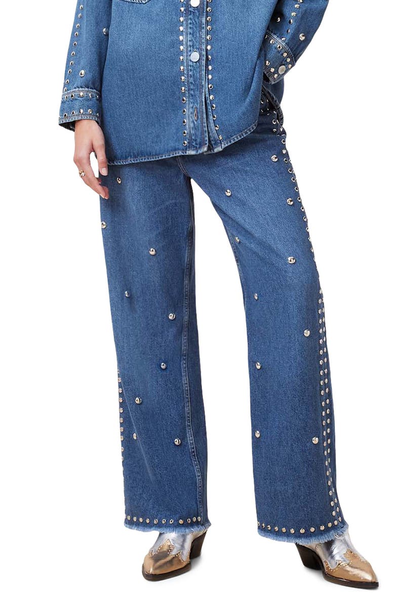 AllSaints Blake Studded Raw Hem Straight Leg Jeans, Main, color, 
