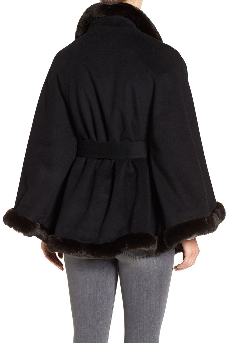 Wool Blend Cape with Faux Fur, Alternate, color, BLACK