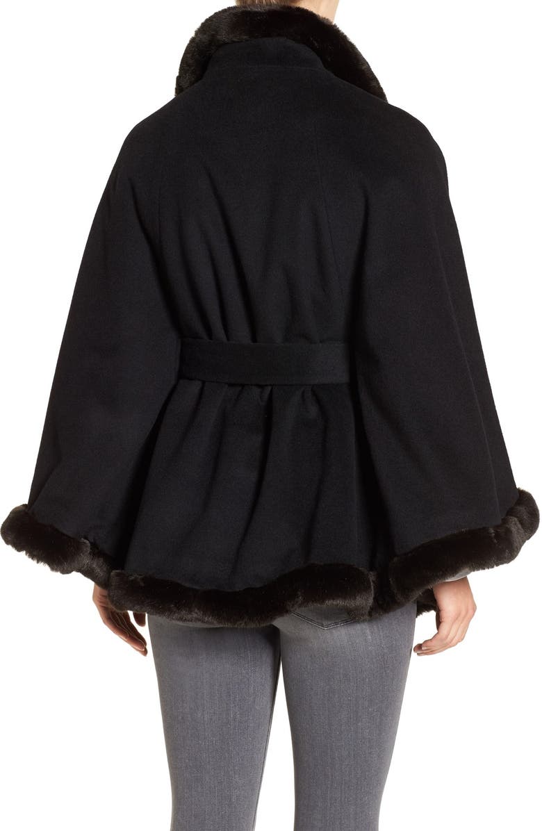 Ellen Tracy Wool Blend Cape with Faux Fur, Alternate, color,