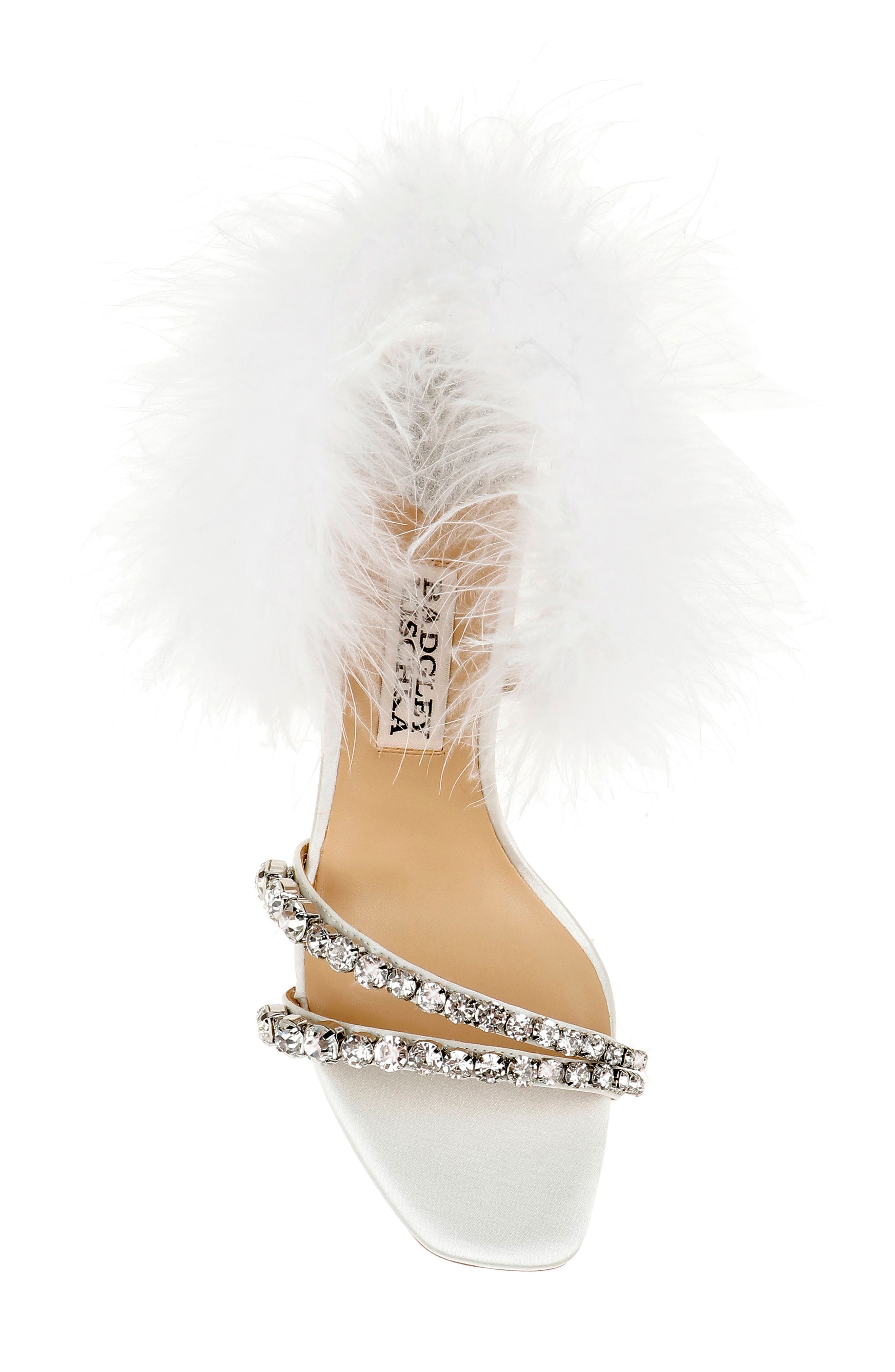 Harley Feather Embellished Sandal, Alternate, color, SOFT WHITE SATIN