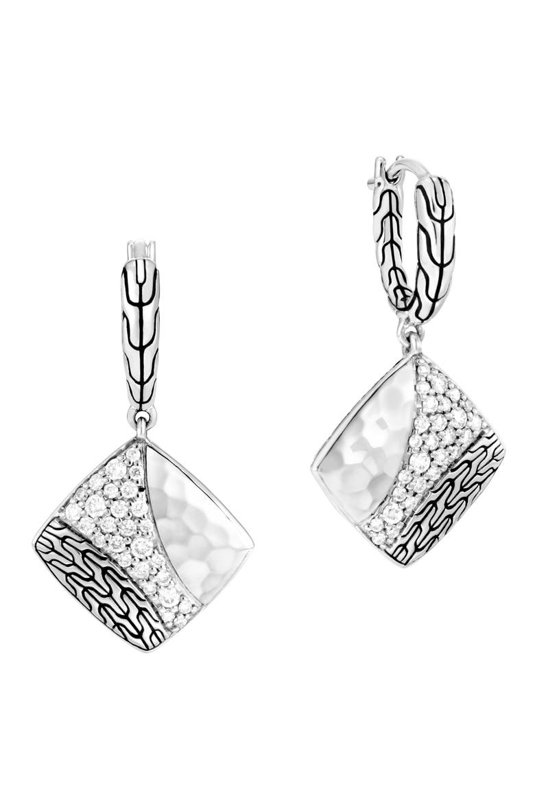 Classic Chain Hammered Drop Earrings, Main, color, DIAMOND