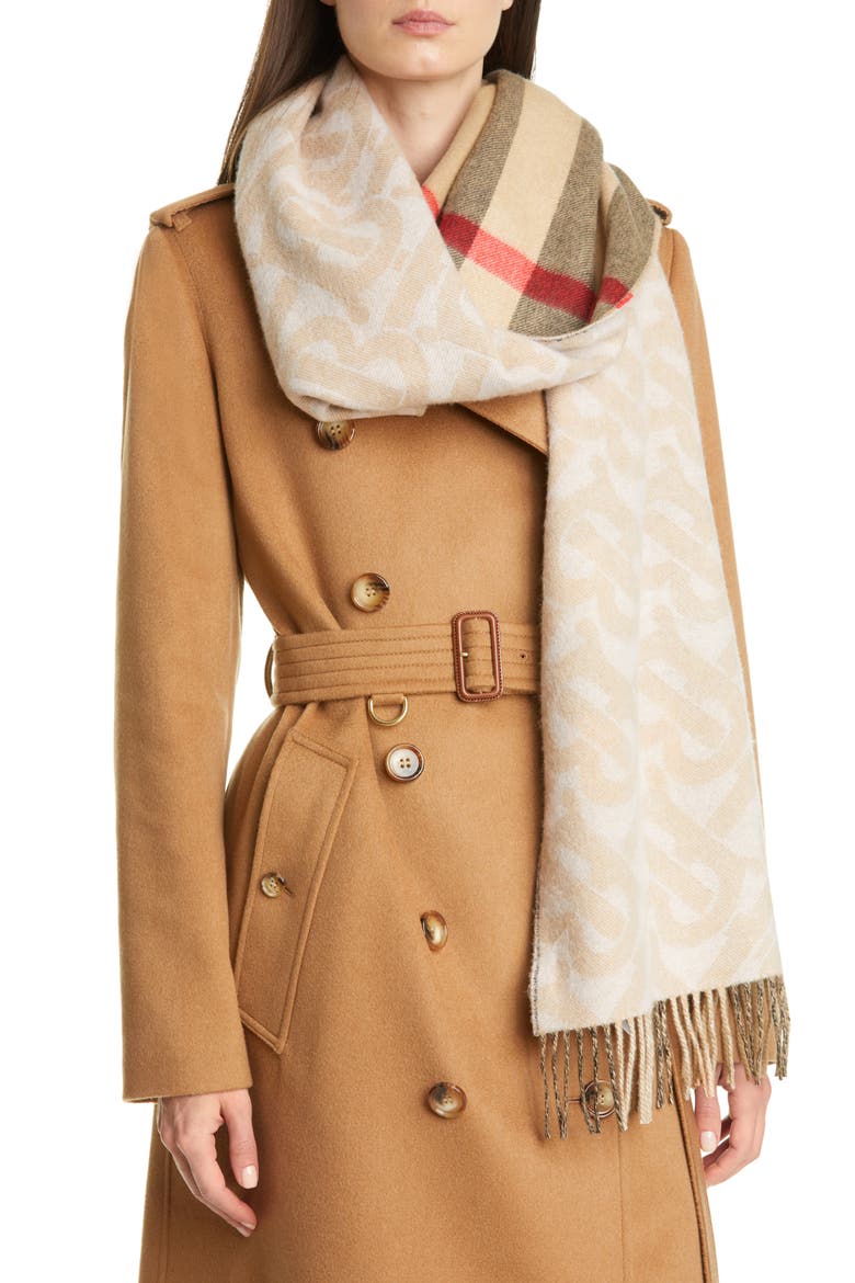TB Mega Check Cashmere Scarf, Alternate, color, ALABASTER