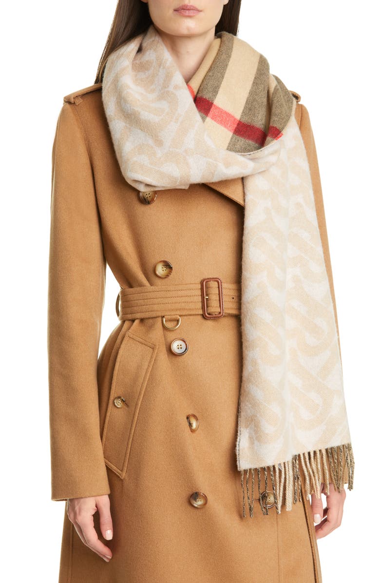 Burberry TB Mega Check Cashmere Scarf, Alternate, color, 