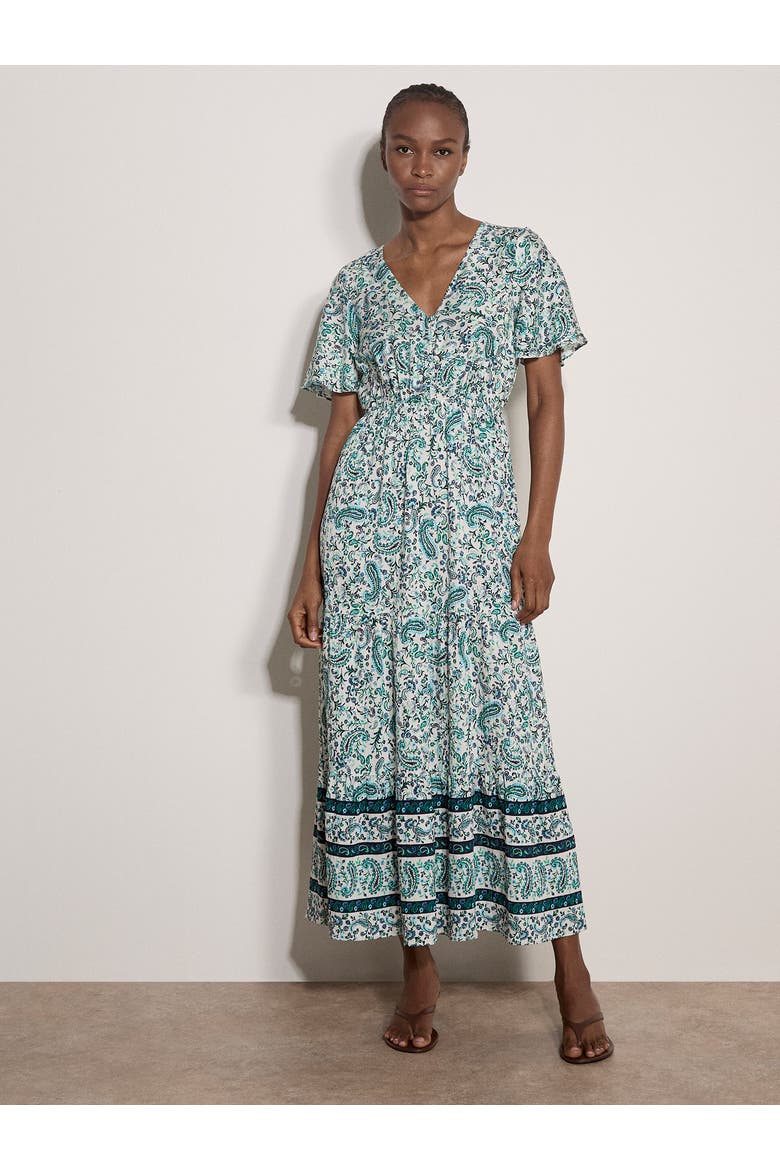 Paisley Border Angel Sleeve Dress, Alternate, color, White