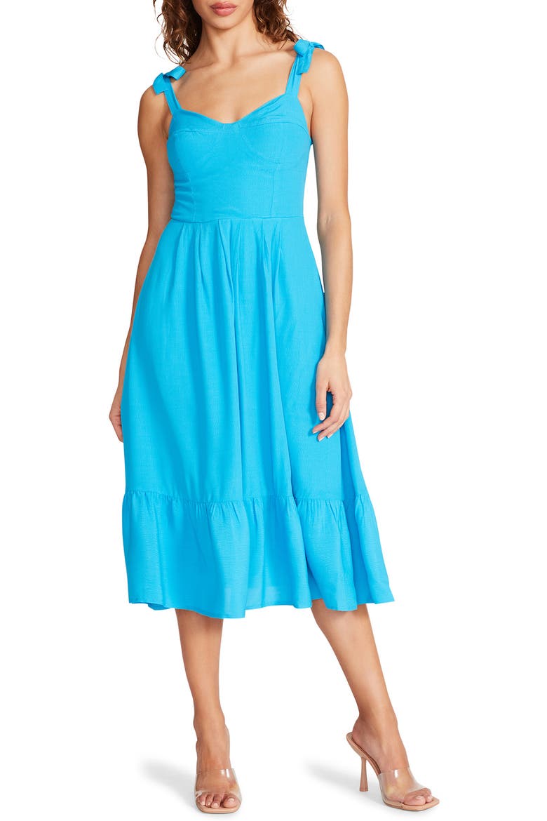 Sophia Rose Tie Strap Midi Sundress, Main, color, ARUBA BLUE