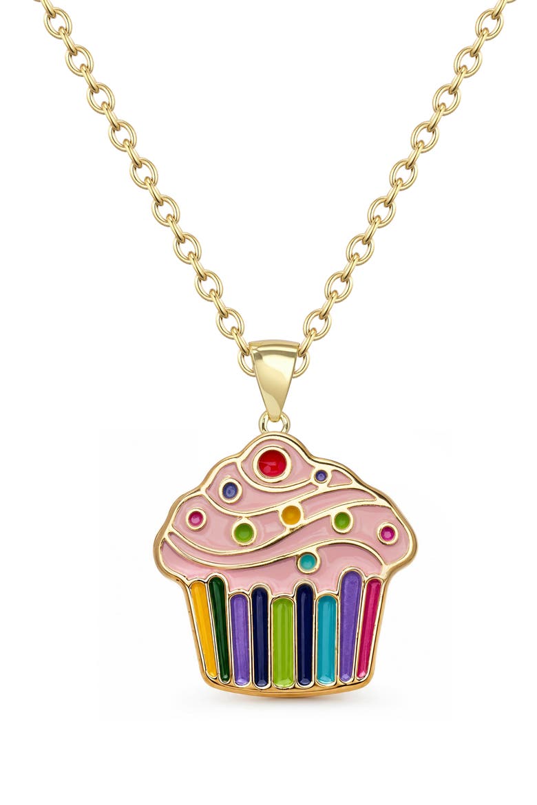 Kids' Enamel Cupcake Pendant Necklace, Main, color, PINK