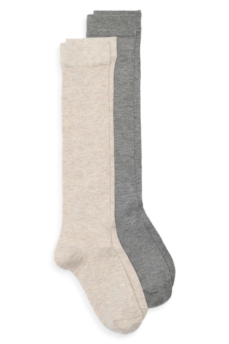 Assorted 2-Pack Everyday Flat Knit Knee High Socks, Alternate, color, OATMEAL MULTI PK