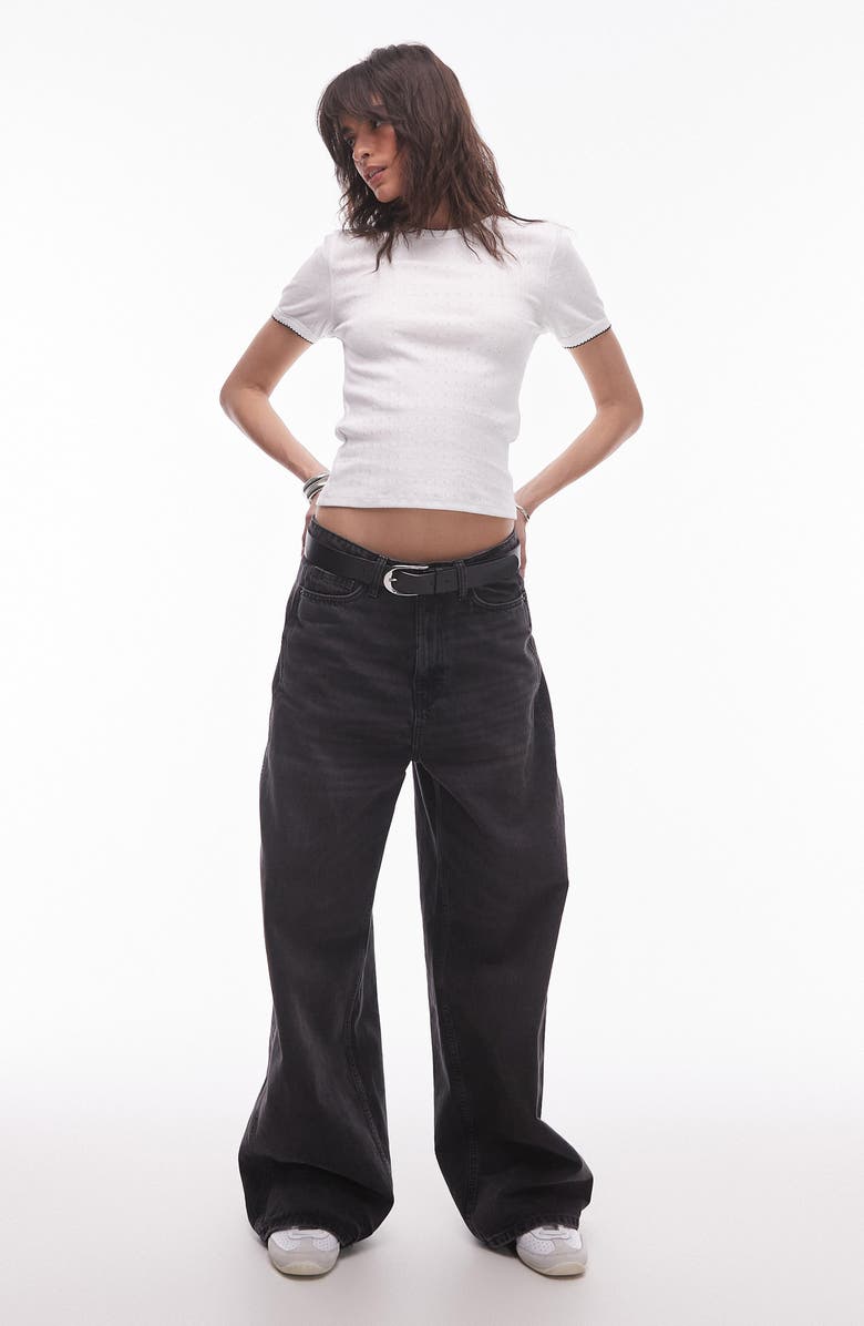 Topshop Pointelle Crop Top, Alternate, color, Ivory