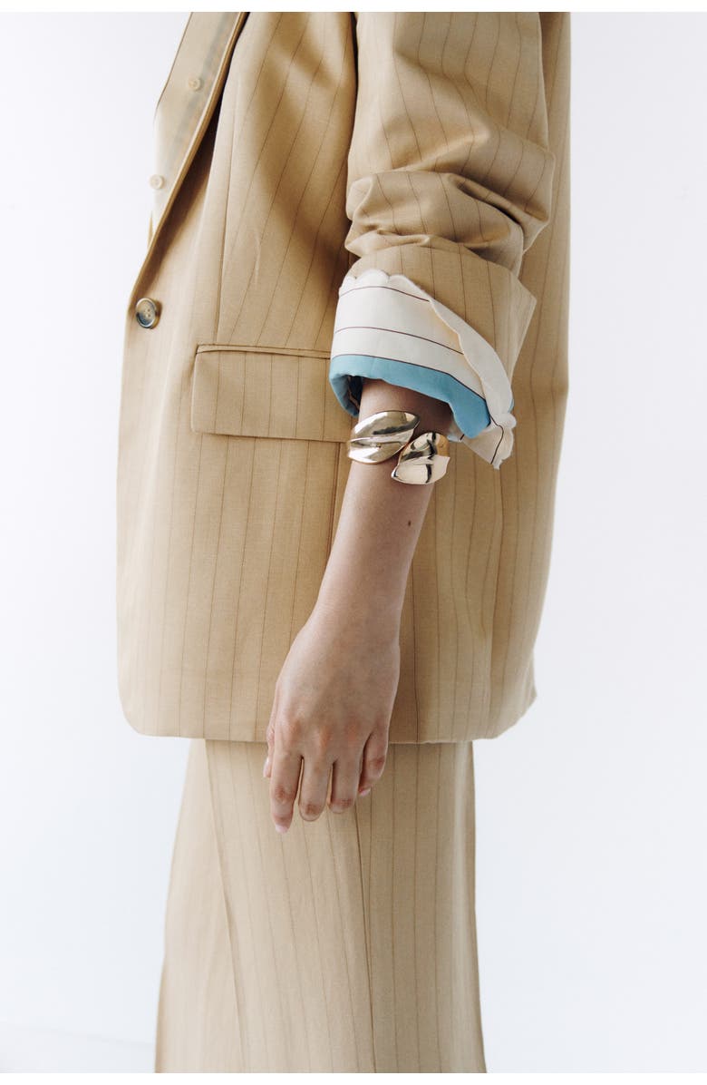 H&M Linen-blend blazer, Main, color, Beige/Pinstriped