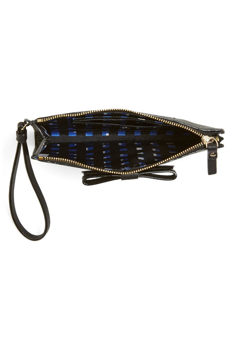 'north court - bow leyna' pebbled leather wristlet clutch (Nordstrom Exclusive), Alternate, color, BLACK