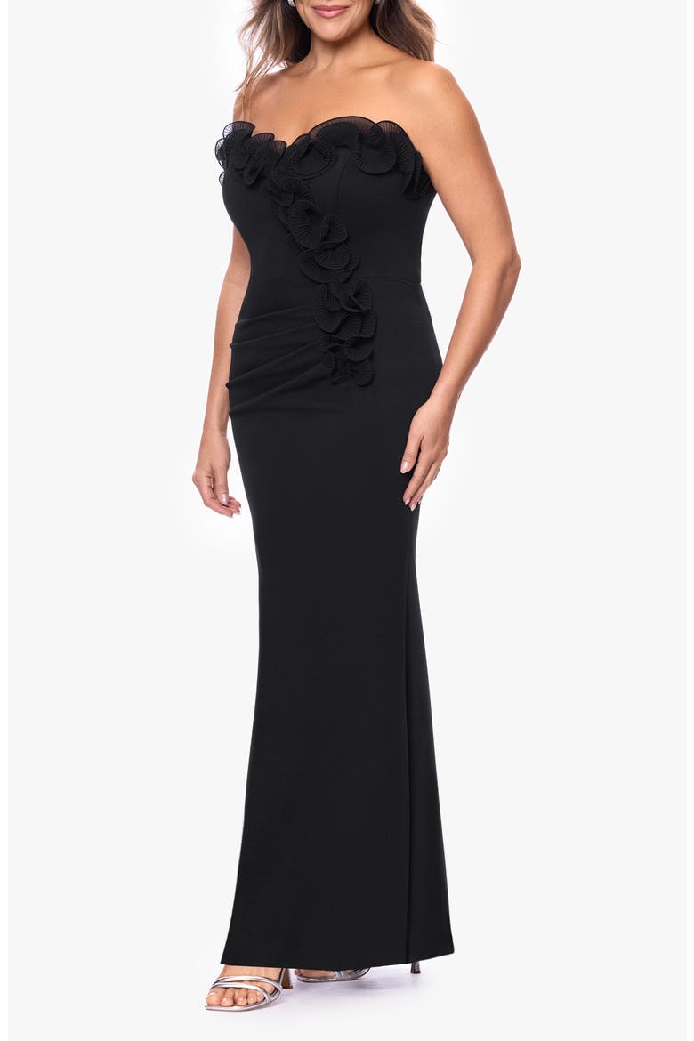 Strapless Scuba Crepe Gown, Alternate, color, BLACK