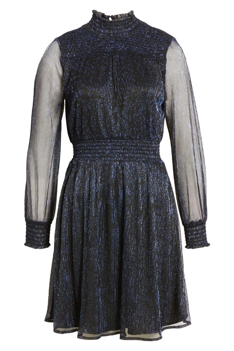 Metallic Long Sleeve Cocktail Dress, Alternate, color, MIDNIGHT BLUE