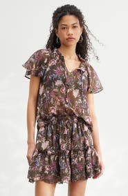 Treasure & Bond Floral Print Embroidered Chiffon Top