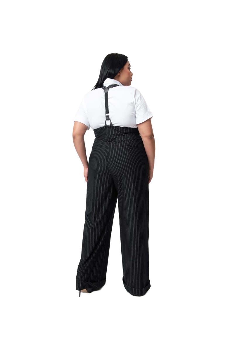 Unique Vintage Plus Size Thelma High Waist Suspender Pants, Alternate, color, Black & White Pin Stripe