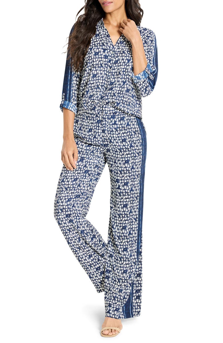 NIC+ZOE Etched Angles Button-Up Shirt, Alternate, color, Indigo Multi