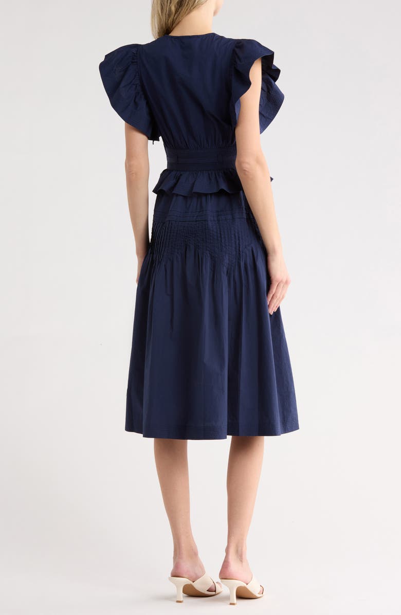 Ulla Johnson Florence Flutter Sleeve Cotton Poplin Midi Dress, Alternate, color, Midnight