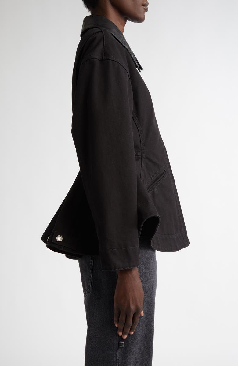 McQueen Exaggerated Cotton Canvas Peplum Jacket, Alternate, color, Black