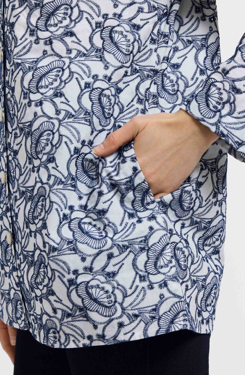 Foxcroft Carolina Floral Embroidered Cotton Button-Up Shirt, Alternate, color, White/Navy