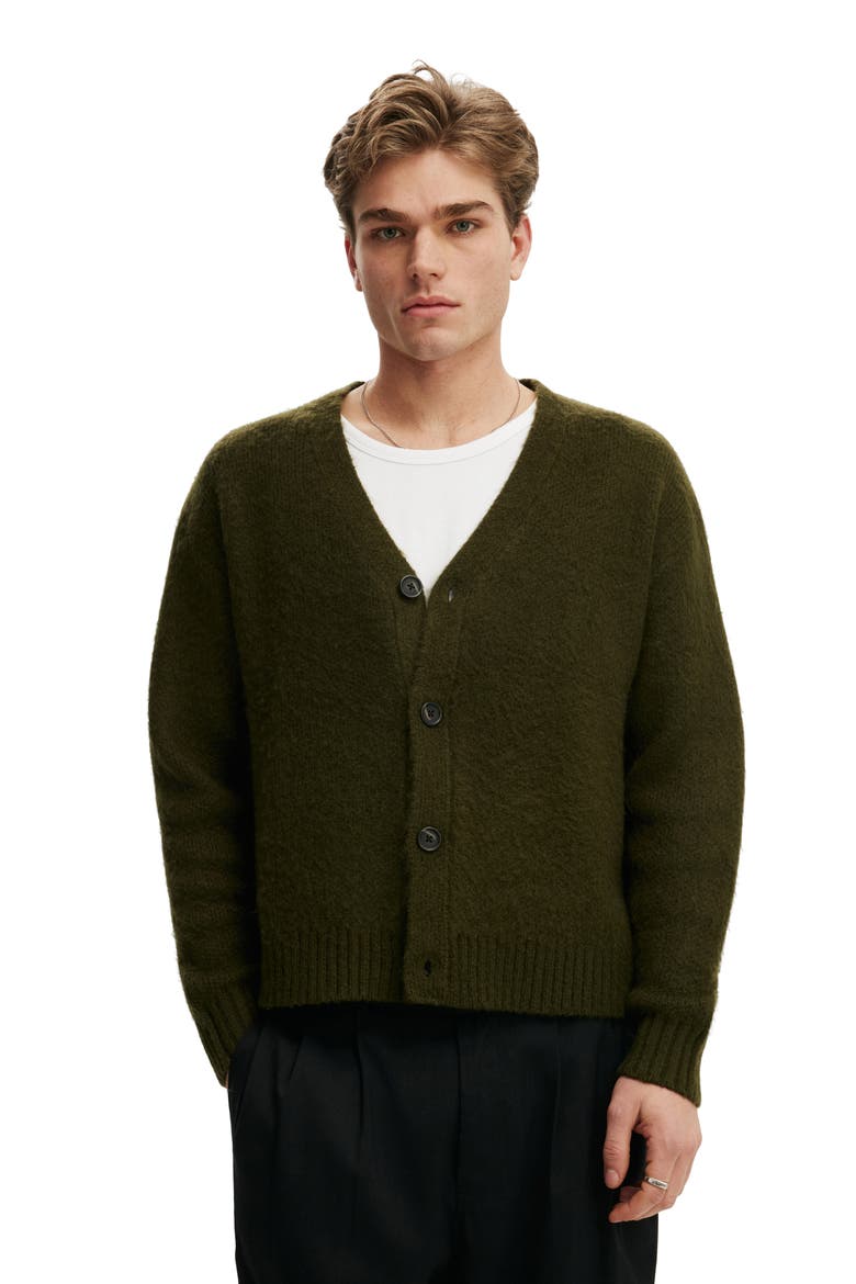 Men's Cropped Cardigan, Main, color, Khaki