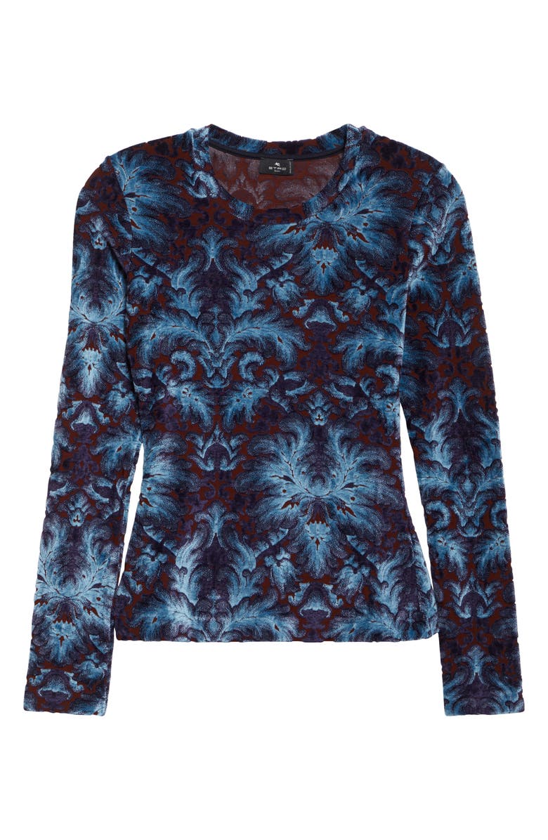 Etro Paisley Burnout Jersey Top, Alternate, color, Multicolor Blue Base