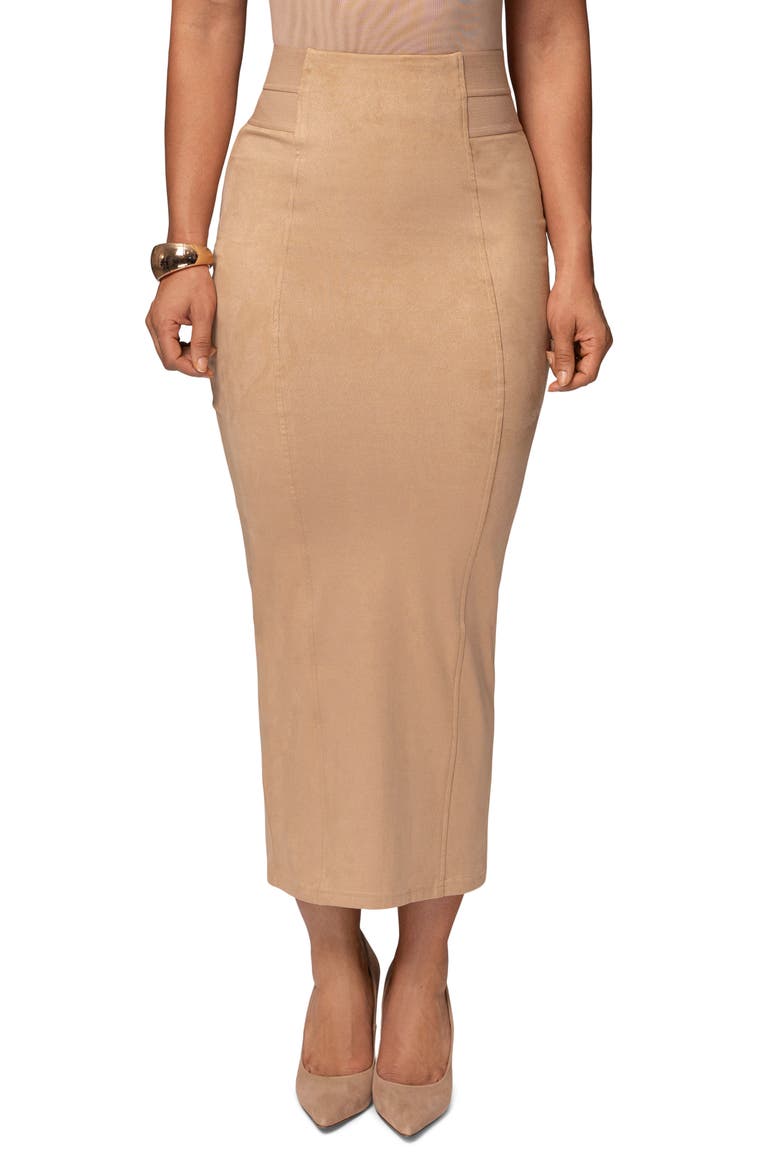Phoenix Faux Suede Pencil Skirt, Main, color, BEIGE