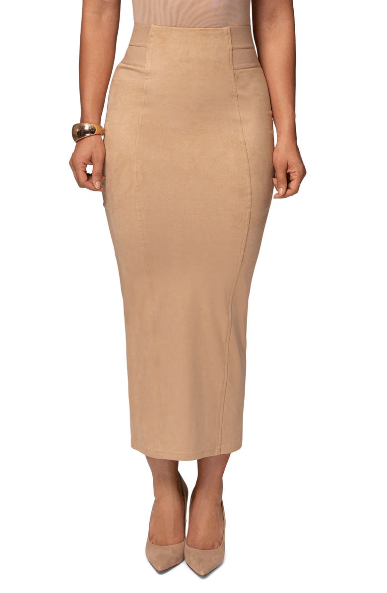 JLUXLABEL Phoenix Faux Suede Pencil Skirt, Main, color, Beige
