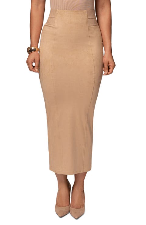 Faux Leather Pencil Skirt For Women Sexy Metallic High Waist Back Slit Wrap Skirts Slim Fit Classic Bodycon Skirt