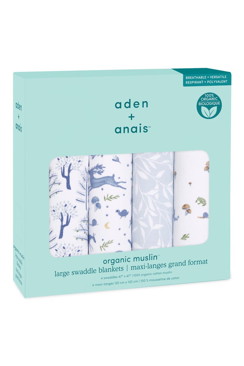 Assorted 4-Pack Organic Cotton Muslin Swaddling Cloths, Alternate, color, OUTDOORS
