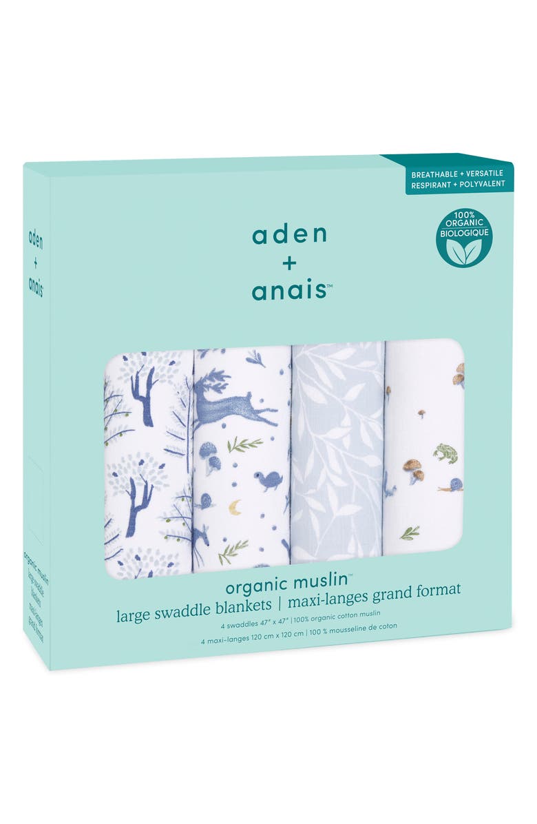 aden + anais Assorted 4-Pack Organic Cotton Muslin Swaddling Cloths, Alternate, color, Outdoors