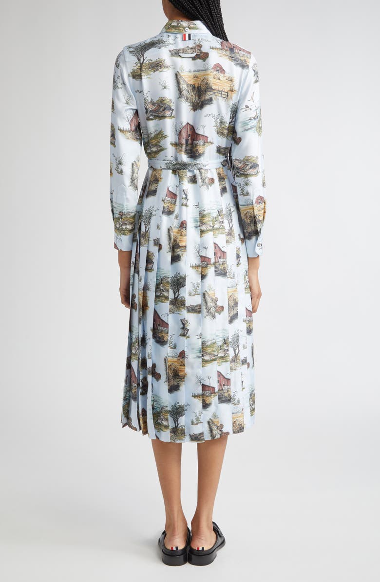 Thom Browne Long Sleeve Pleated Silk Toile Midi Shirtdress, Alternate, color, Seasonal Multi