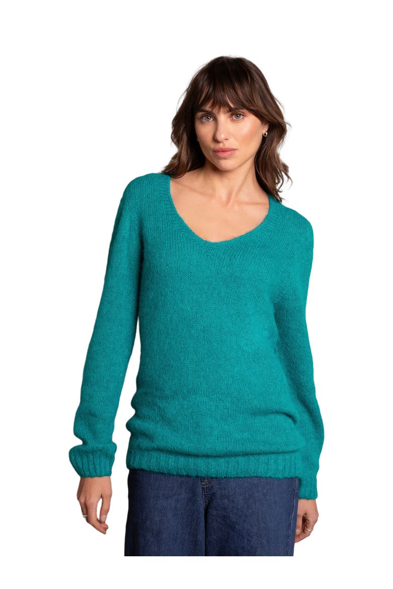 Alpaca Cott Slouch V Neck Sweater, Main, color, SEA GREEN