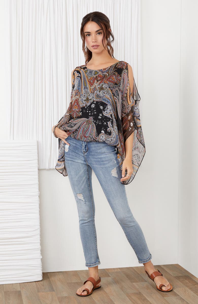 Karen Kane Scarf Print Cold Shoulder Georgette Blouse, Alternate, color, 