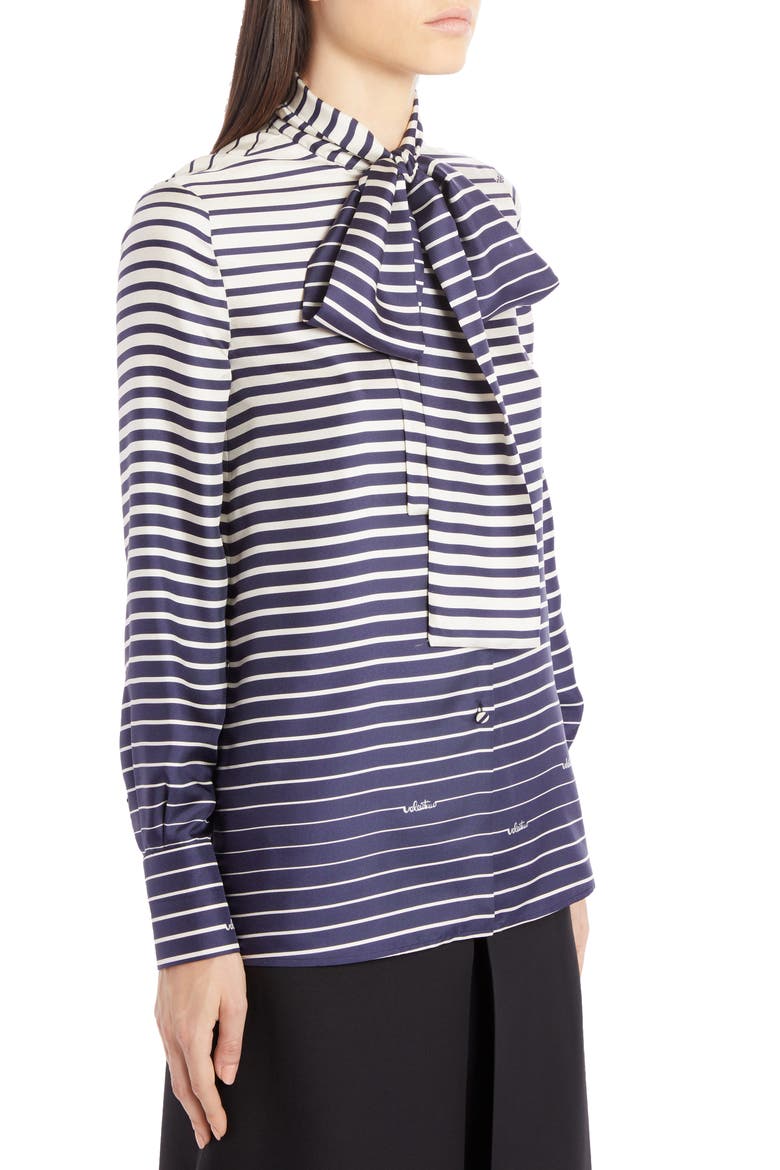 Stripe Tie Neck Silk Blouse, Alternate, color, AVORIO/ NAVY