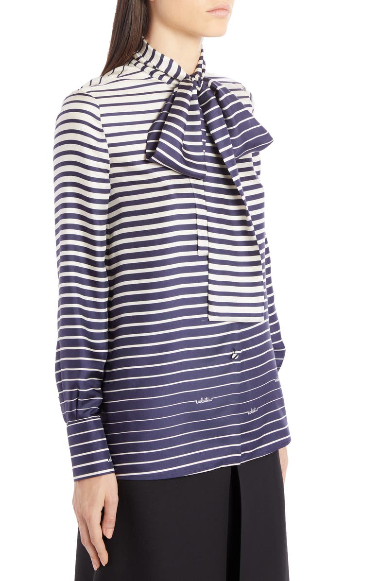 Valentino Stripe Tie Neck Silk Blouse, Alternate, color,