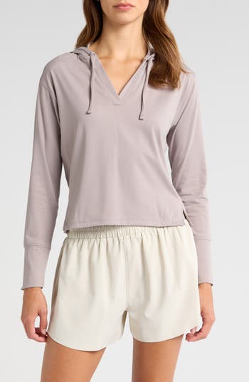 Shop Rhone Serene Stretch Nylon Hoodie In Taupe Mist