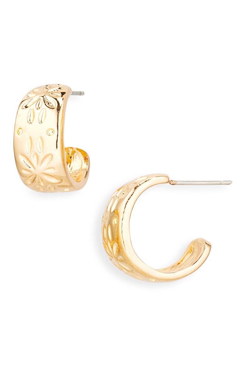 Floral Hoop Earrings, Main, color, GOLD