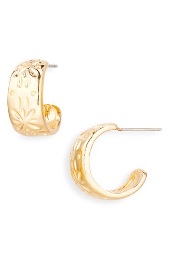 Cara Floral Hoop Earrings In Gold